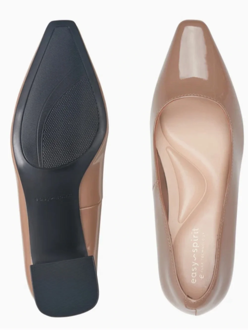 NWB Easy Spirit Nude Patent Pointed-Toe Block Heel Pumps, Size 6.5M